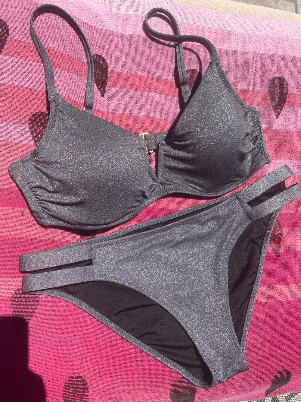 Shade & Shore Shimmery Charcoal Bikini Top and Bottom Set